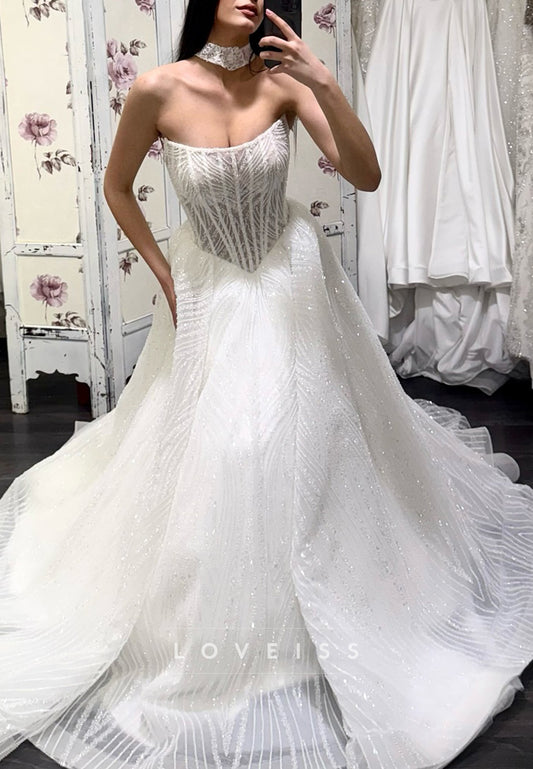 Off-Shoulder Beaded Embroidery Ball Gown Sparkly Wedding Dress