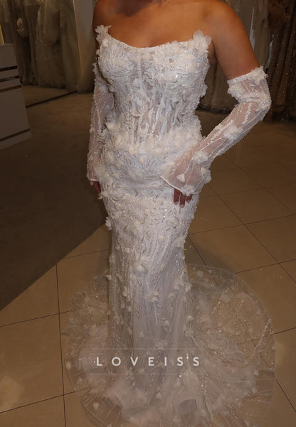 Off-Shoulder Beaded Embroidery Floral Embellished Mermaid Wedding Dress