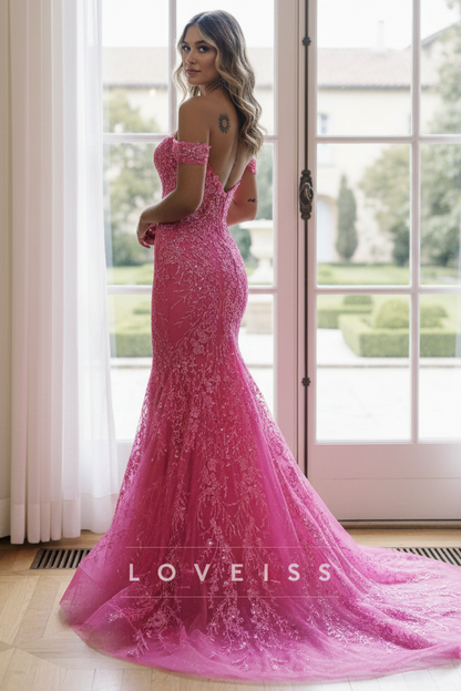 Off-Shoulder Beaded Embroidery Mermaid Prom Dress