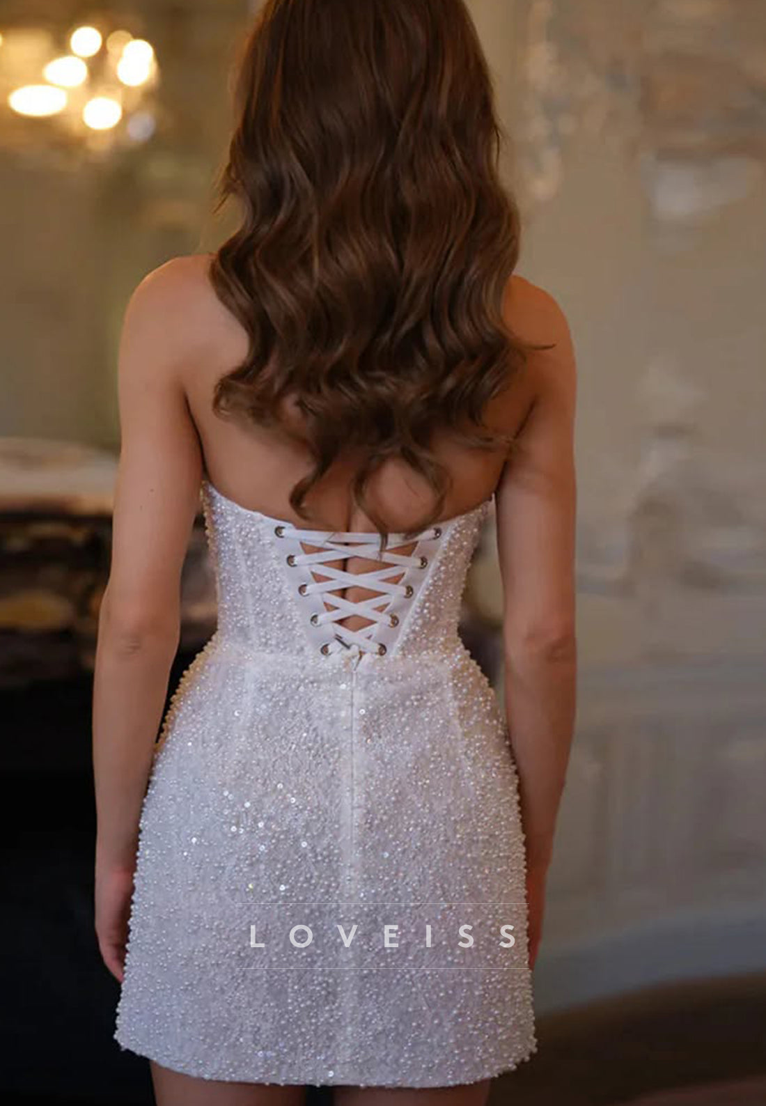 Off-Shoulder Beaded Embroidery Sheath Short Wedding Dress