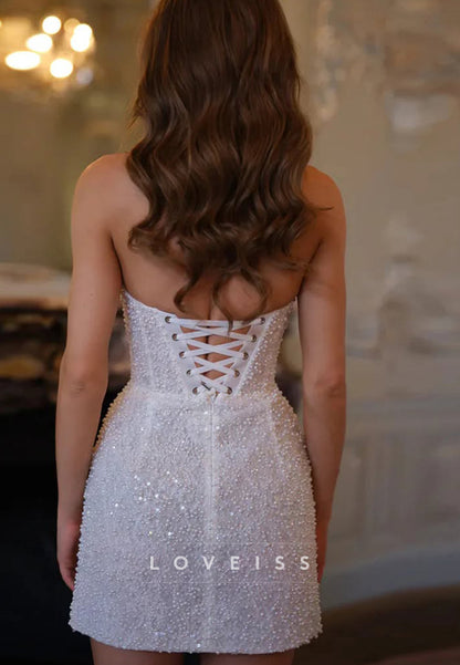 Off-Shoulder Beaded Embroidery Sheath Short Wedding Dress