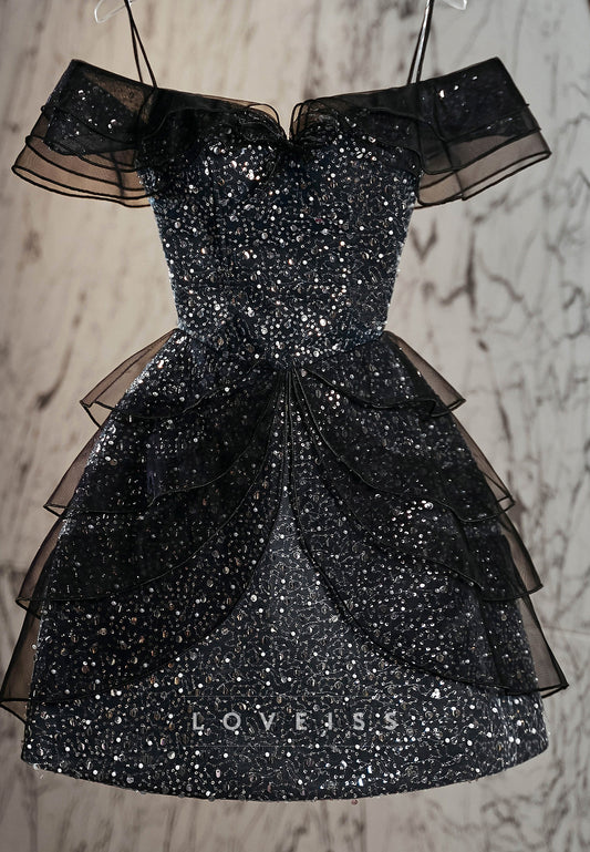 Off-Shoulder Beaded Embroidery Sparkly A-Line Short Homecoming Praty Dress