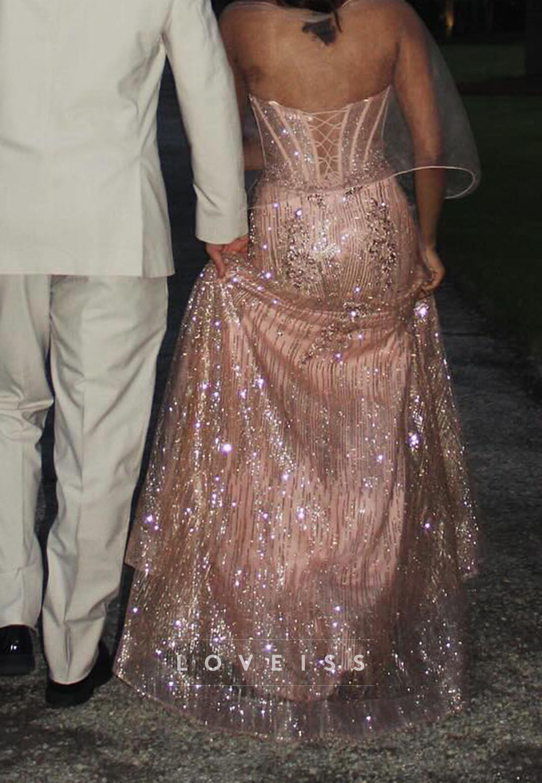 Off-Shoulder Beaded Embroidery Sparkly Sheath Prom Dress