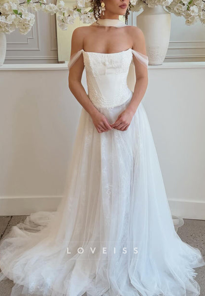 Off-Shoulder Beaded Lace Appliques A-Line Wedding Dress
