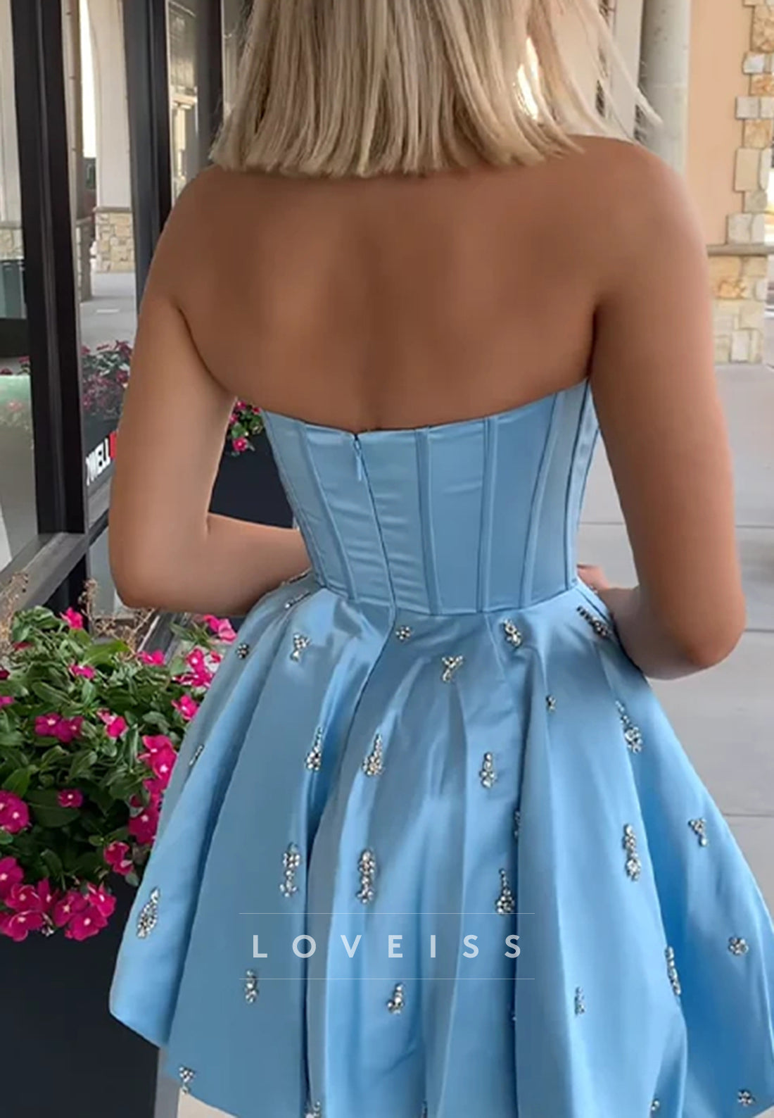 Off-Shoulder Beaded Pleated A-Line Short Homecoming Dress