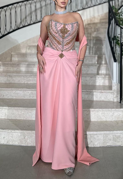 Off-Shoulder Beaded Ruched Prom Dress Sheath Evening Dress