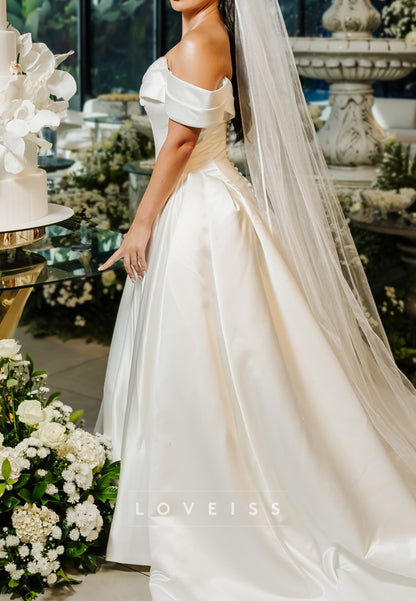 Off-Shoulder  Beaded Satin A-Line Wedding Dress