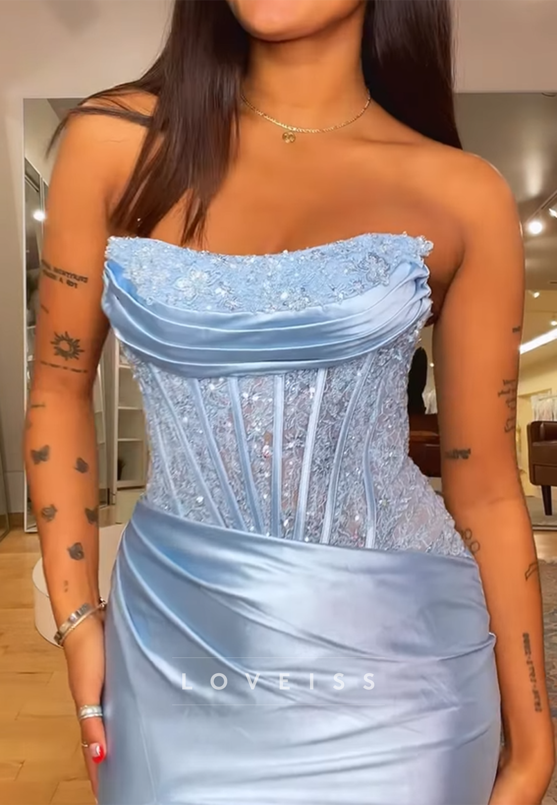 Off-Shoulder Beaded Side Slit Sheath Prom Dress