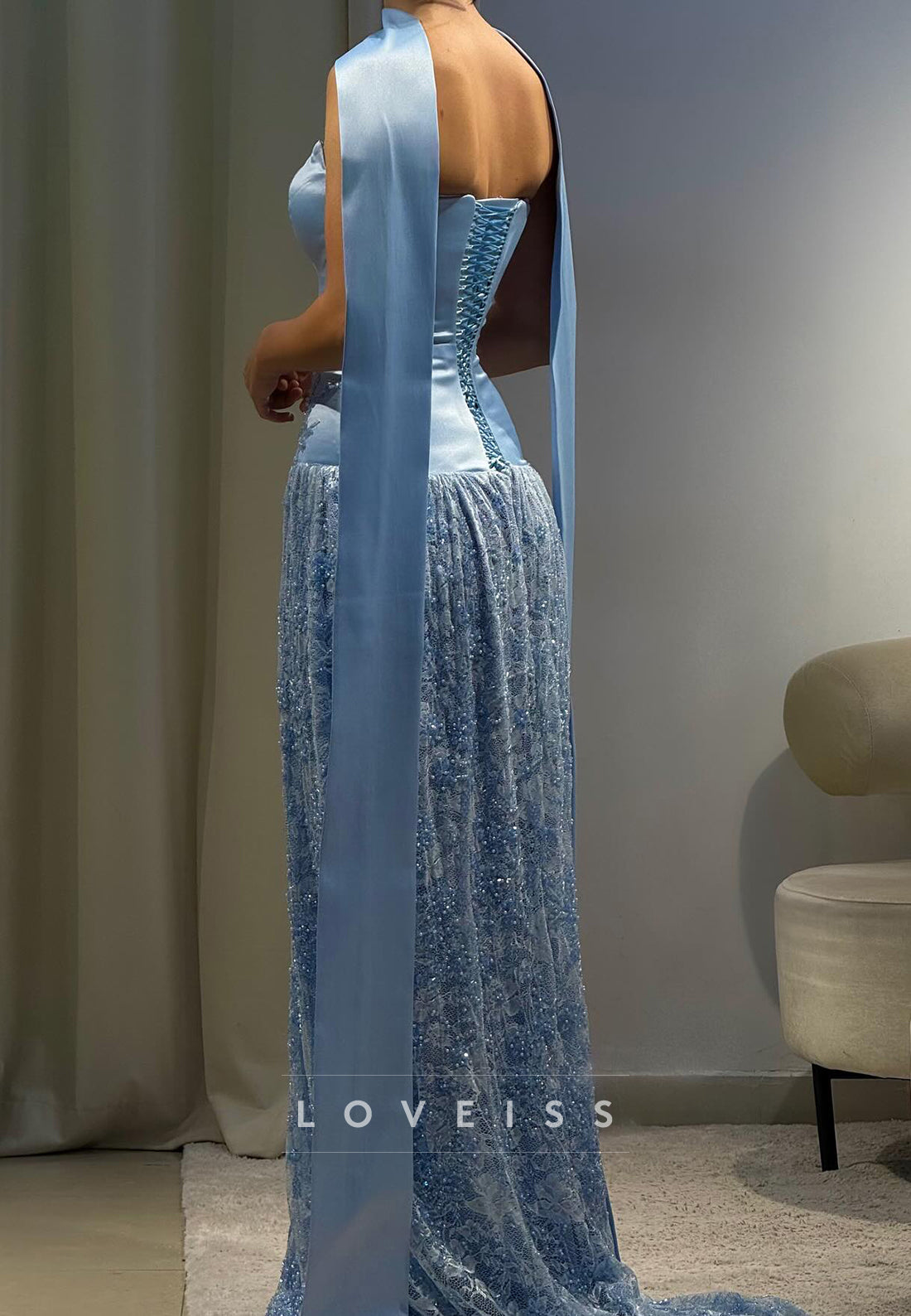 Off-Shoulder Beaded Sleeveless A-Line Sparkly Prom Dress
