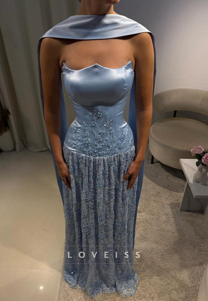 Off-Shoulder Beaded Sleeveless A-Line Sparkly Prom Dress