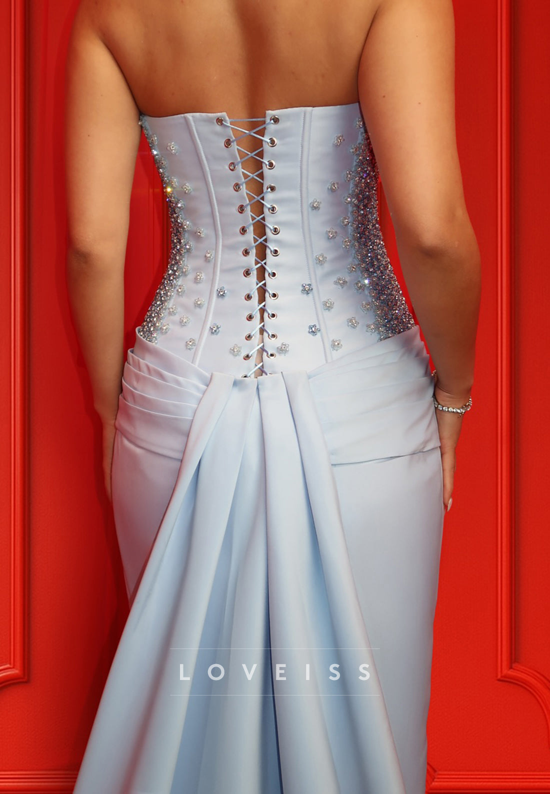 Off-Shoulder Beaded Sleeveless Sheath Evening Dress