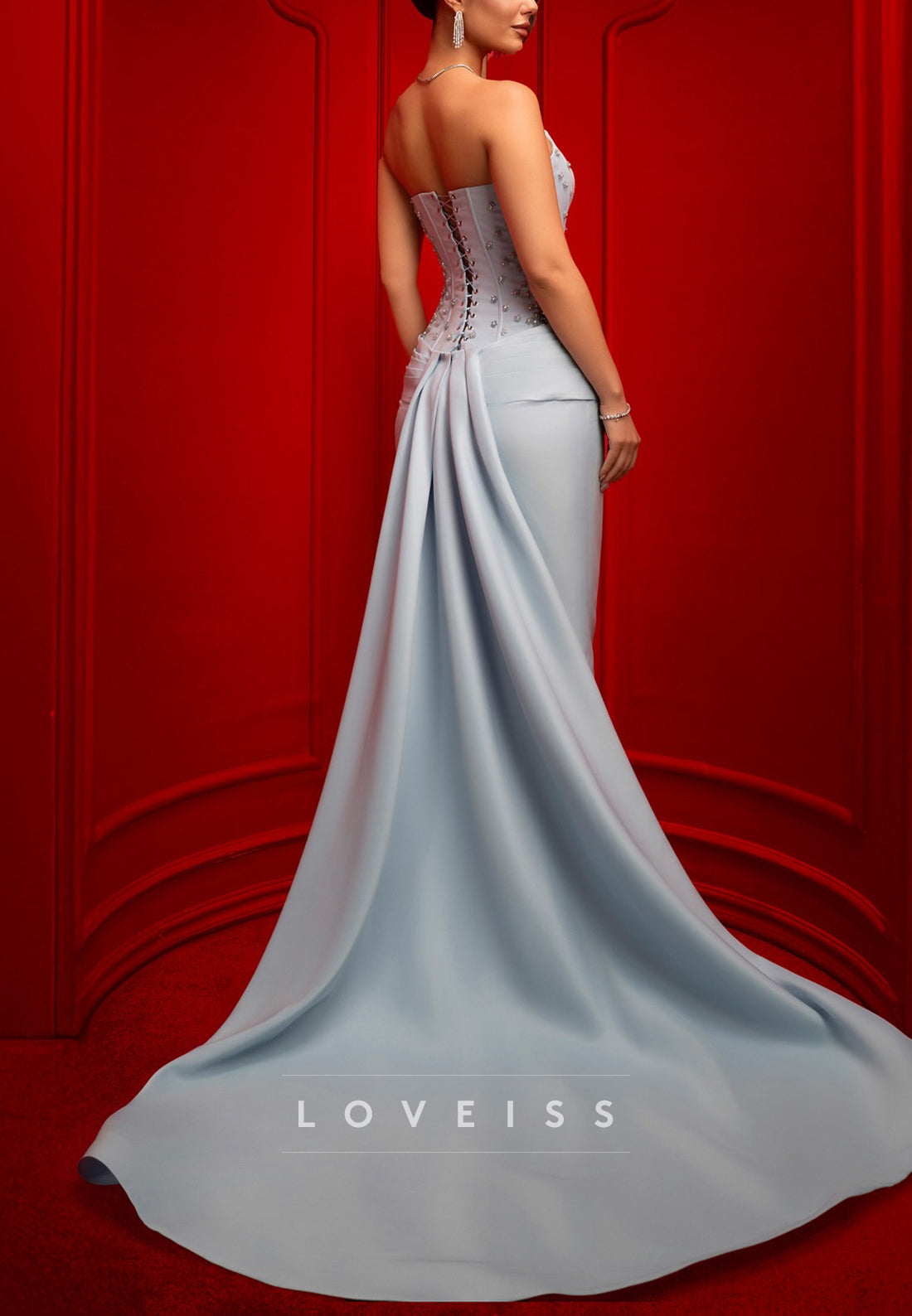 Off-Shoulder Beaded Sleeveless Sheath Evening Dress