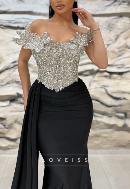 Off-Shoulder Beaded Sparkly Mermaid Prom Dress