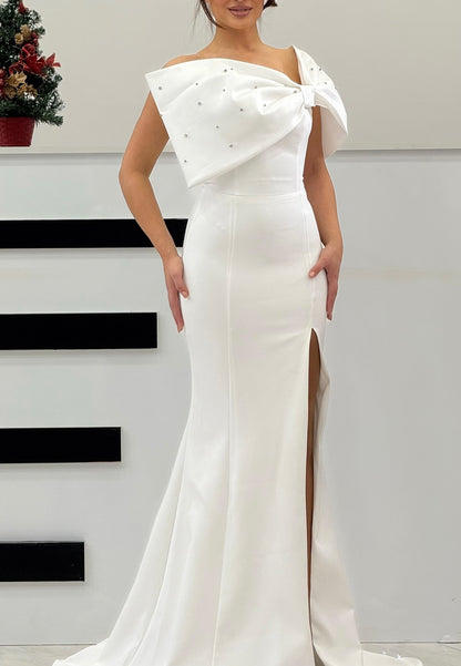 Off-Shoulder Bowknot Beaded Mermaid Formal Dress