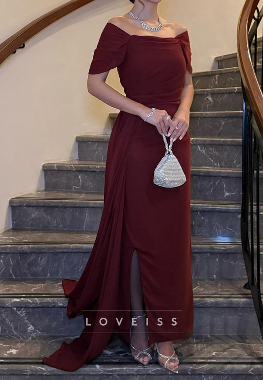 Off-Shoulder Cap Sleeves Sheath Evening Dress