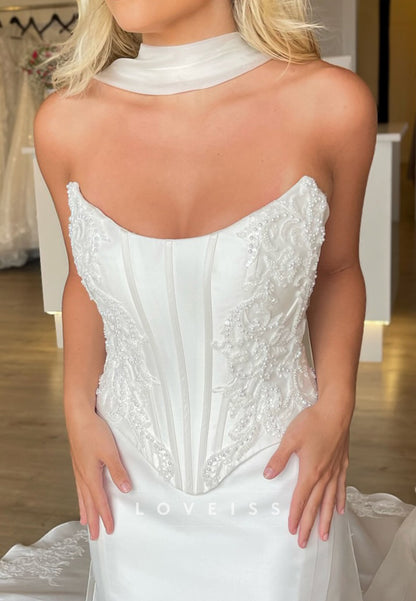 Off-Shoulder Corset Appliques Satin Mermaid Wedding Dress