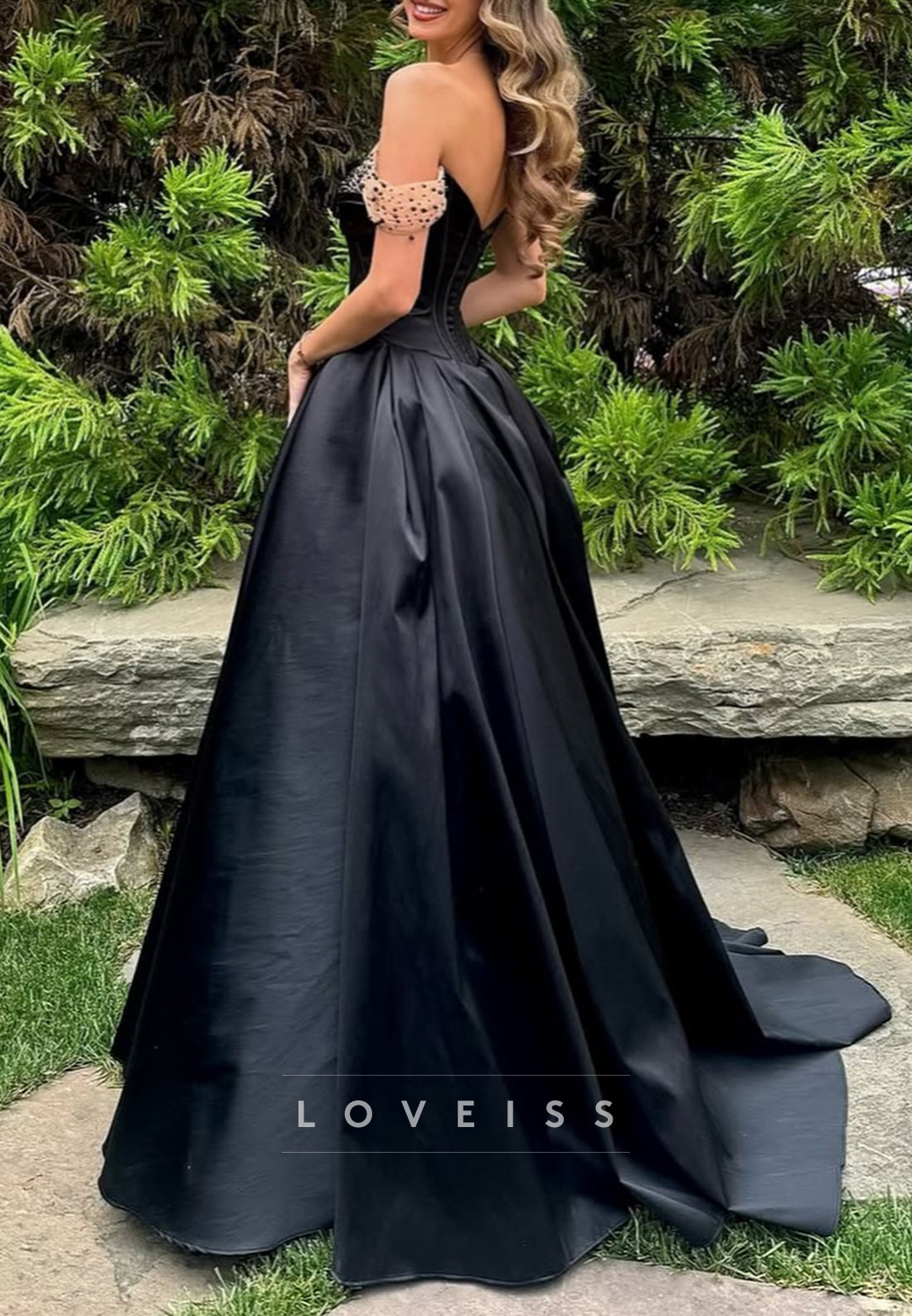 Off-Shoulder Corset Satin A-Line Prom Dress