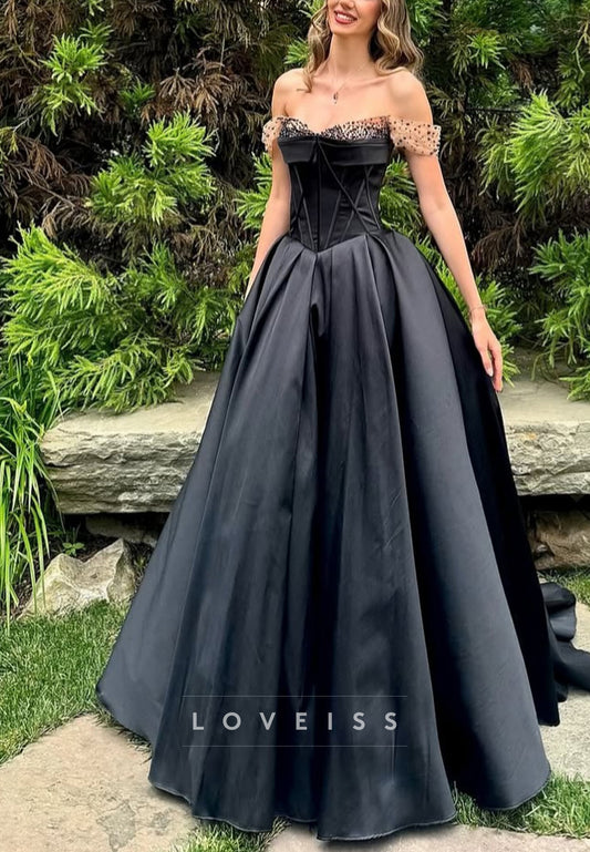 Off-Shoulder Corset Satin A-Line Prom Dress