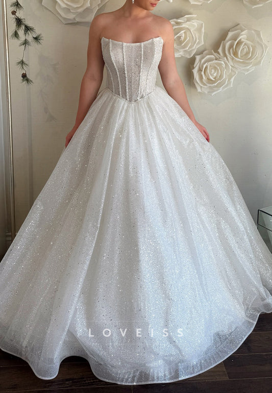 Off-Shoulder Corset Sparkly Ball Gown Wedding Dress