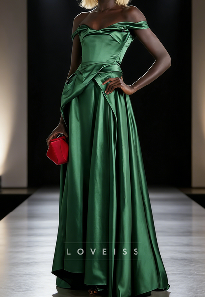 Off-Shoulder Dark Green Sleeveless A-Line Prom Dress