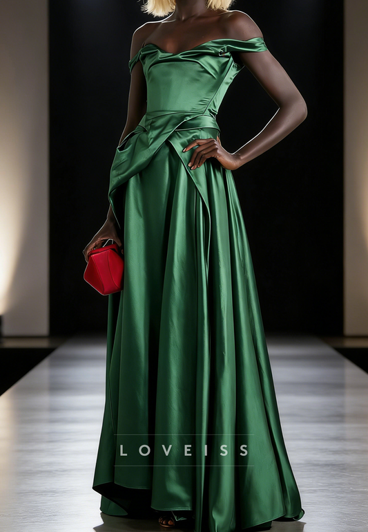 Off-Shoulder Dark Green Sleeveless A-Line Prom Dress