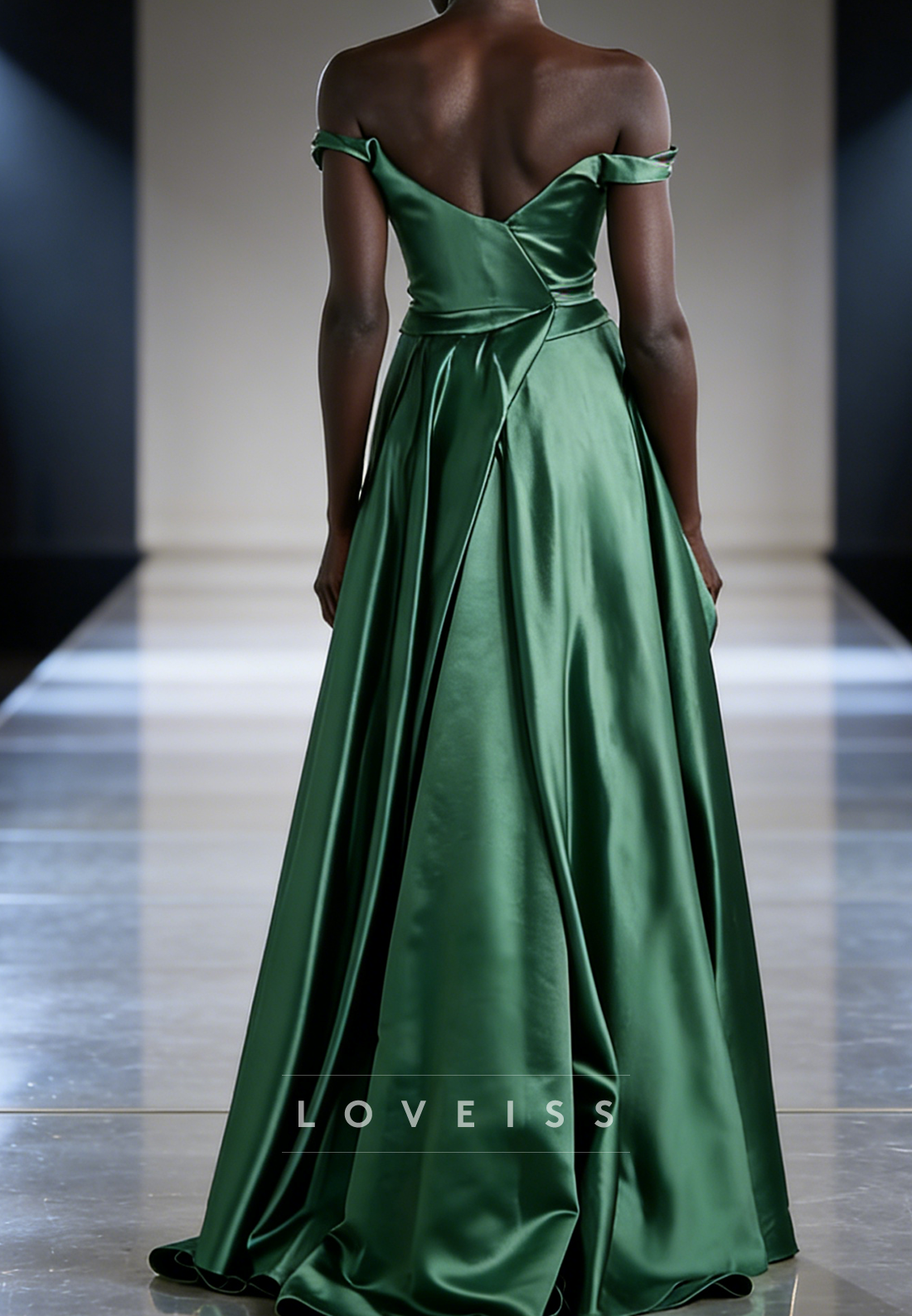 Off-Shoulder Dark Green Sleeveless A-Line Prom Dress