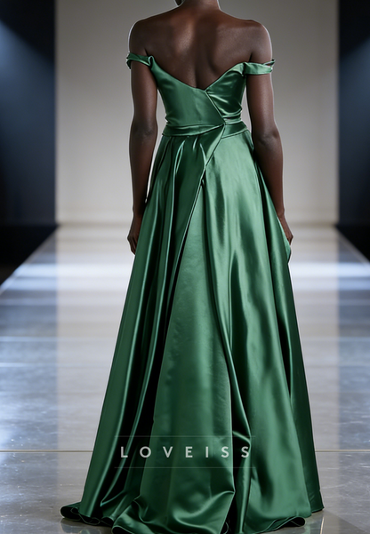 Off-Shoulder Dark Green Sleeveless A-Line Prom Dress