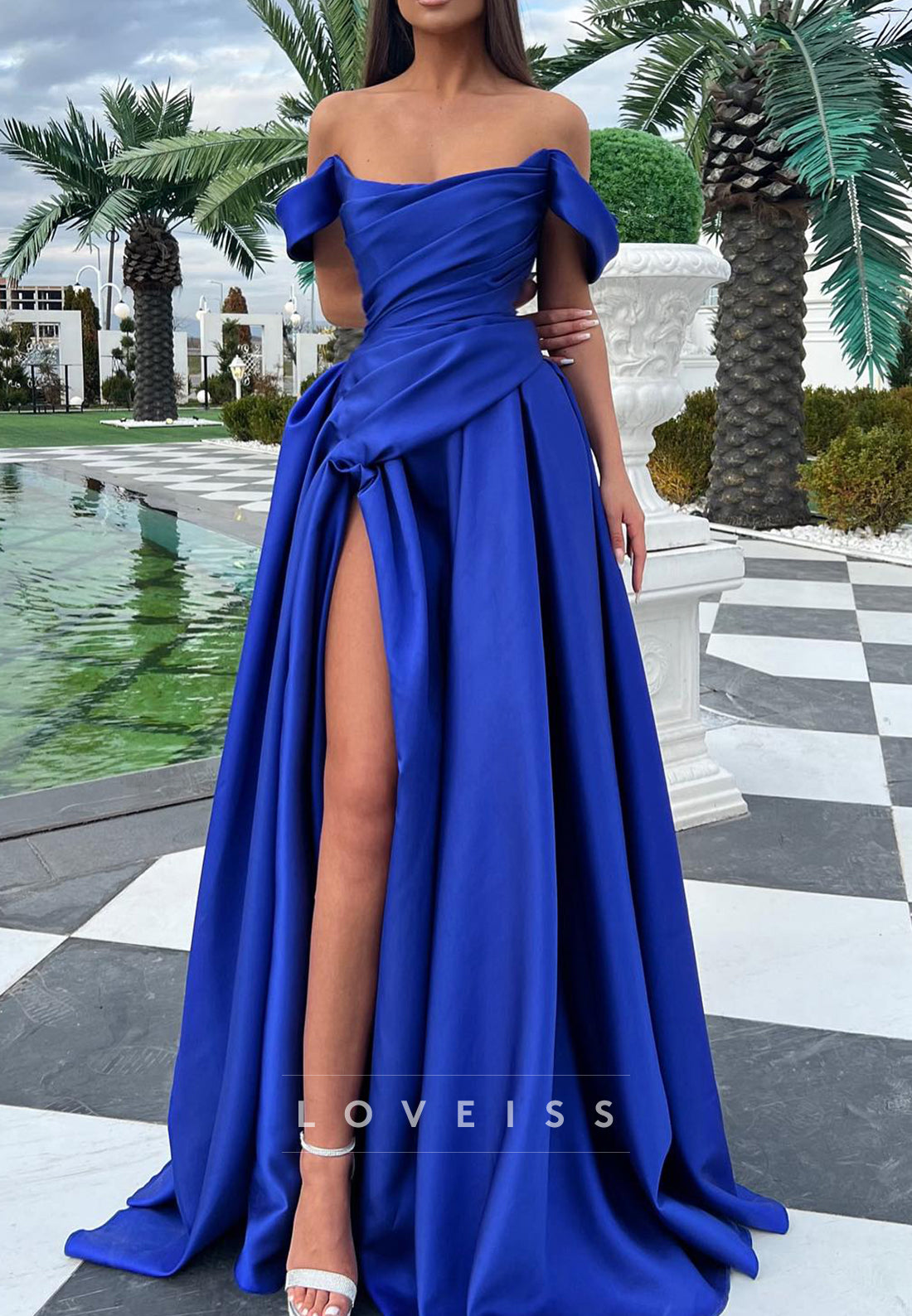 Off-Shoulder Evening Dress Side Slit A-Line Prom Dress