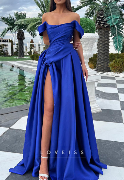Off-Shoulder Evening Dress Side Slit A-Line Prom Dress