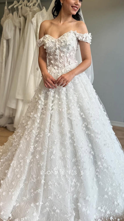 Off-Shoulder Floral Appliques A-Line Bride Gown