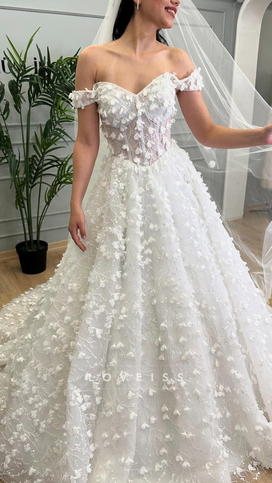 Off-Shoulder Floral Appliques A-Line Bride Gown