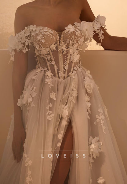 Off-Shoulder Floral Appliques A-Line Wedding Dress