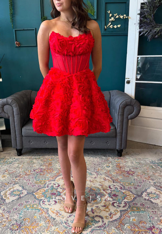 Off-Shoulder Floral Embellished A-Line Party Homecoming Dress