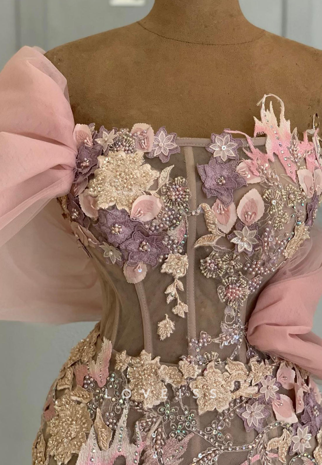 Off-Shoulder Floral Embellished Mermaid Evening Dress