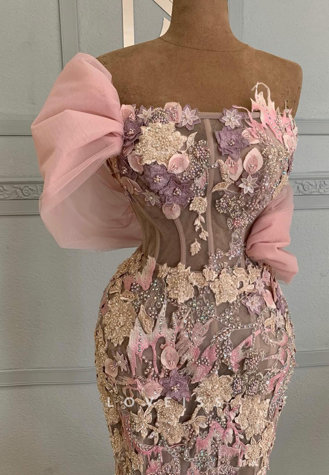 Off-Shoulder Floral Embellished Mermaid Evening Dress