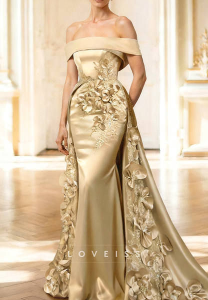 Off-Shoulder Floral Embellished Mermaid Mother of  Bride Dress