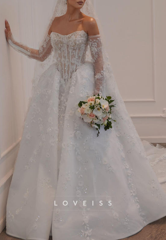 Sweetheart Floral Embellished Pleated A-Line Wedding Dress