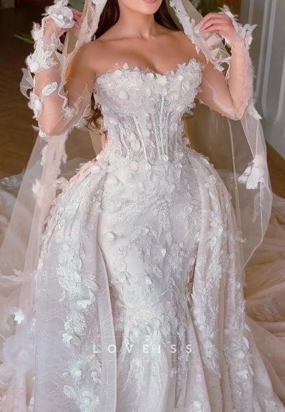Off-Shoulder Floral Lace Appliques Fitted Mermaid Wedding Dress