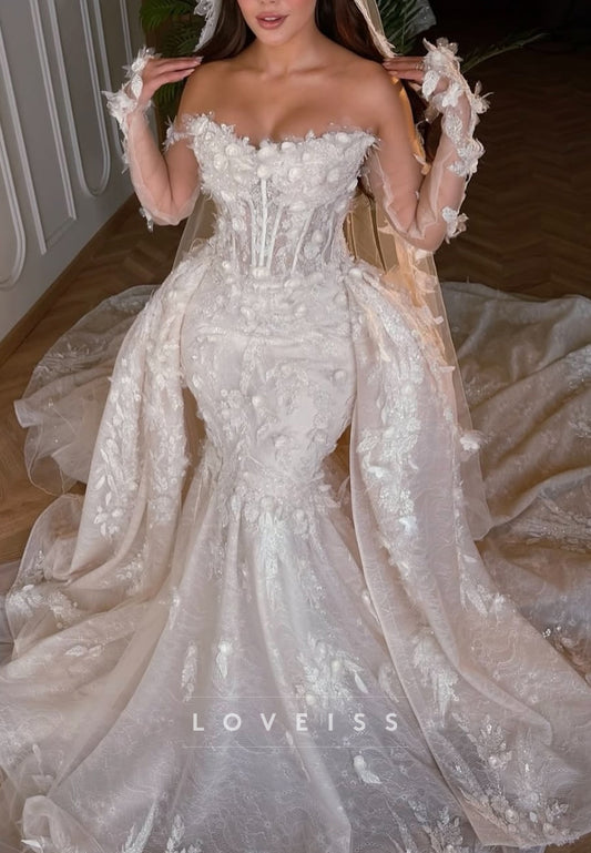 Off-Shoulder Floral Lace Appliques Fitted Mermaid Wedding Dress