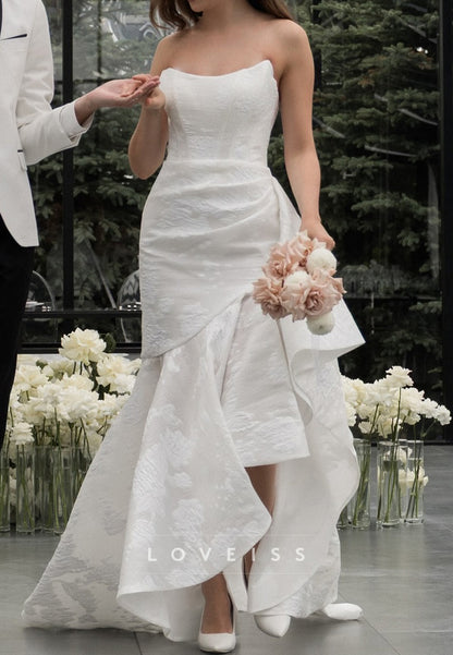 Off-Shoulder Floral Printed Ruffles Sheath Wedding Dress
