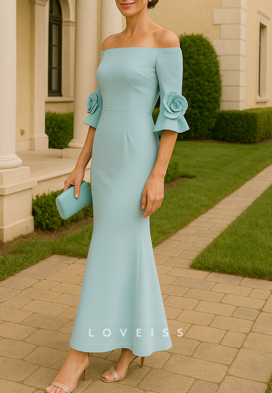 Off-Shoulder Half Sleeves Mermaid Mother of Bride Dress
