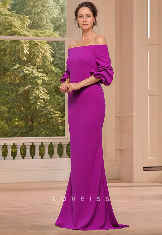 Off-Shoulder Half Sleeves Sleek Mermaid Mother of Brider Dress