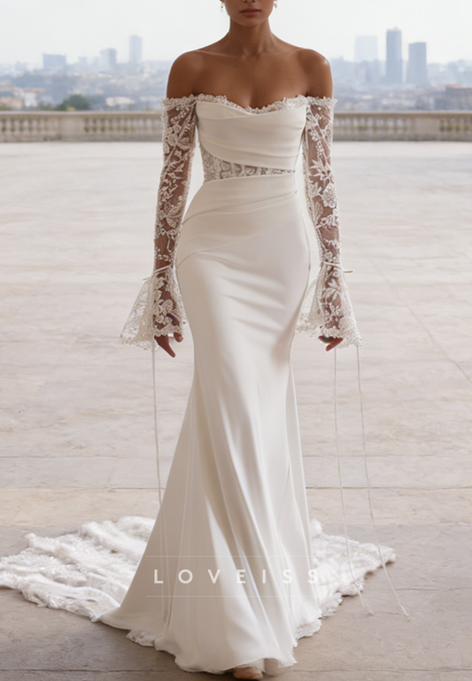 Off-Shoulder Lace Appliques Mermaid Wedding  Dress