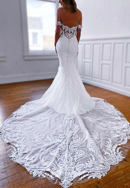 Off-Shoulder Lace Appliques Mermaid Wedding Dress