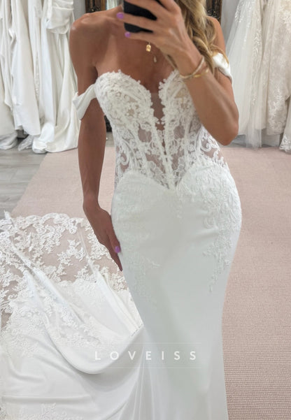 Off-Shoulder Lace Appliques Mermaid Wedding Dress