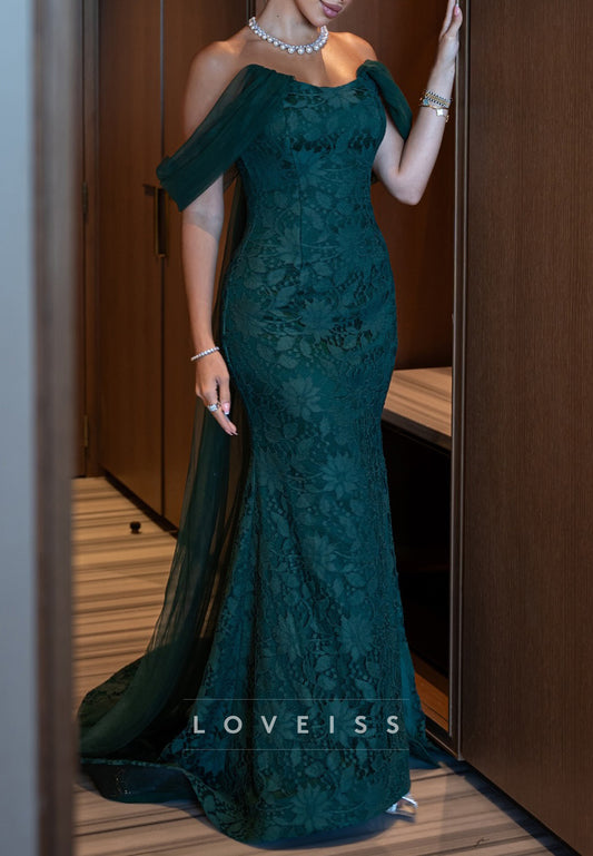 Off-Shoulder Lace Appliques Sheath Evening Dress