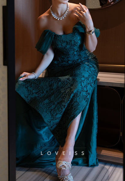 Off-Shoulder Lace Appliques Sheath Evening Dress