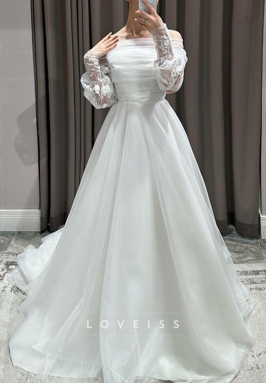 Off-Shoulder Long Sleeves A-Line Wedding Dress