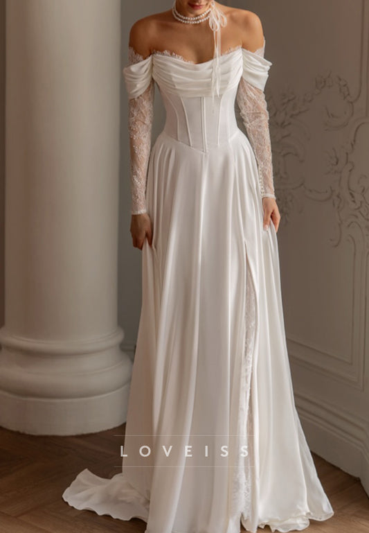 Off-Shoulder Long Sleeves A-Line Wedding Dress