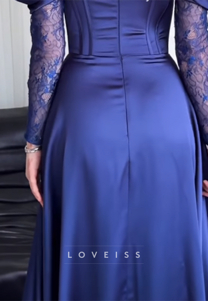 Off-Shoulder Long Sleeves Appliques A-Line Evening Dress